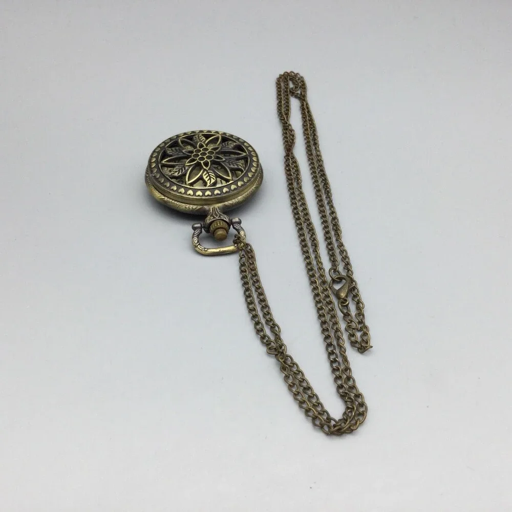 Shanghai Pocket Watch Womens 37mm Brass Steampunk Floral Cover Chain New Battery